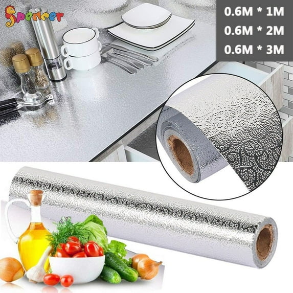 Spencer 1PC Waterproof Oil Proof Aluminum Foil Sticker Self Adhesive Kitchen Backsplash Wallpaper Stove Wall Stickers "23.6 x 118.2inch"