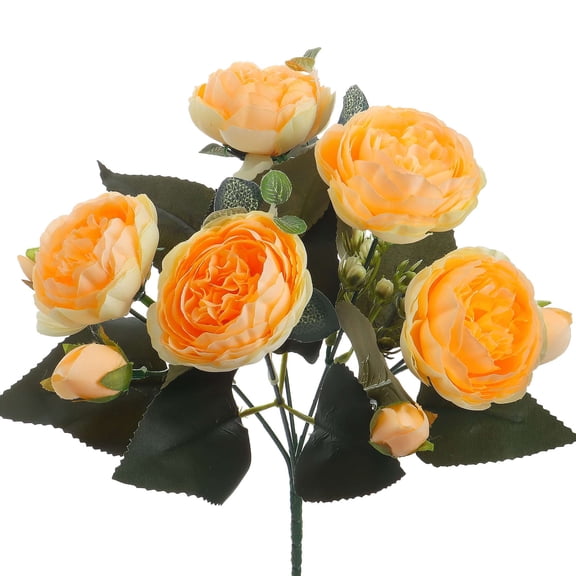 Spencer 2 Bouquet 9Heads Artificial Peony Silk Flower Leaf Home Office Wedding Party Festival Bar Decor (Yellow)