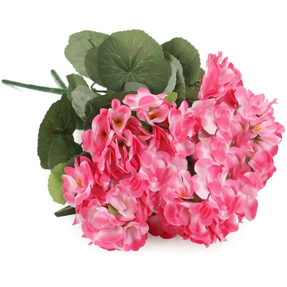 Spencer 2 Bouquet Artificial Geraniums Silk Flowers Leaf Faux Plants for Home Office Party Festival Garden Decor (Pink)