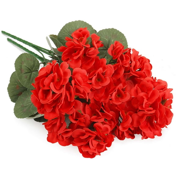 Spencer 2 Bouquet Artificial Geraniums Silk Flowers Leaf Faux Plants for Home Office Party Festival Garden Decor (Red)