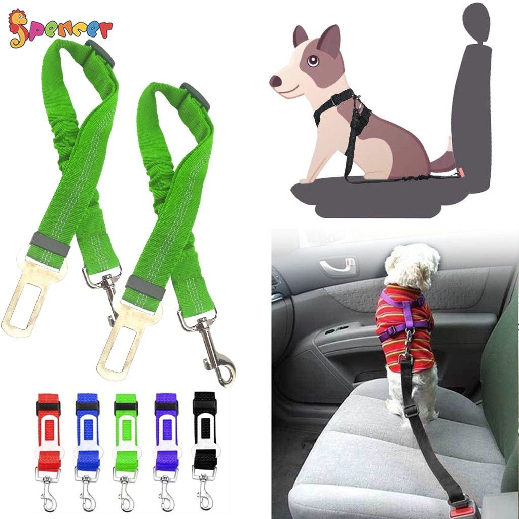 Spencer 2 Pack Adjustable Pet Dog Cat Car Seat Belt Strap Safety Leads Seatbelt Harness for All Vehicle Green