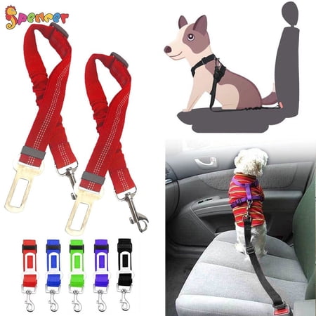 Spencer 2 Pack Adjustable Pet Dog Cat Car Seat Belt Strap Safety Leads Seatbelt Harness for All Vehicle (Red)