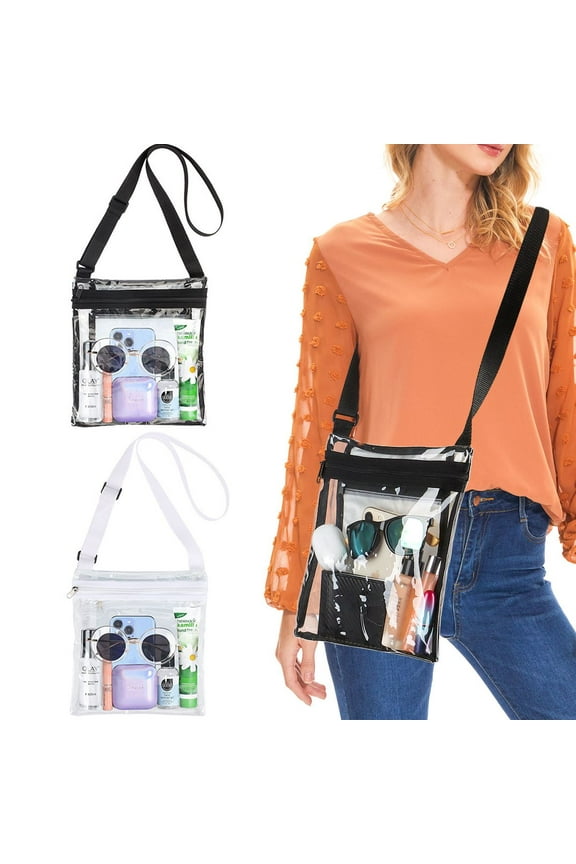 2 Pack Clear Bag Crossbody Purse Bag Stadium Approved Shoulder Bag for Women and Men, Tranparent Sling Tote Handbag for Concerts Sports Events Festivals