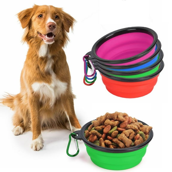 Spencer 2 Pack Collapsible Silicone Dog Bowl, Portable and Foldable Dog & Cat Travel Bowls Dishwasher Safe for Walking, Traveling, Hiking (Rose Red)