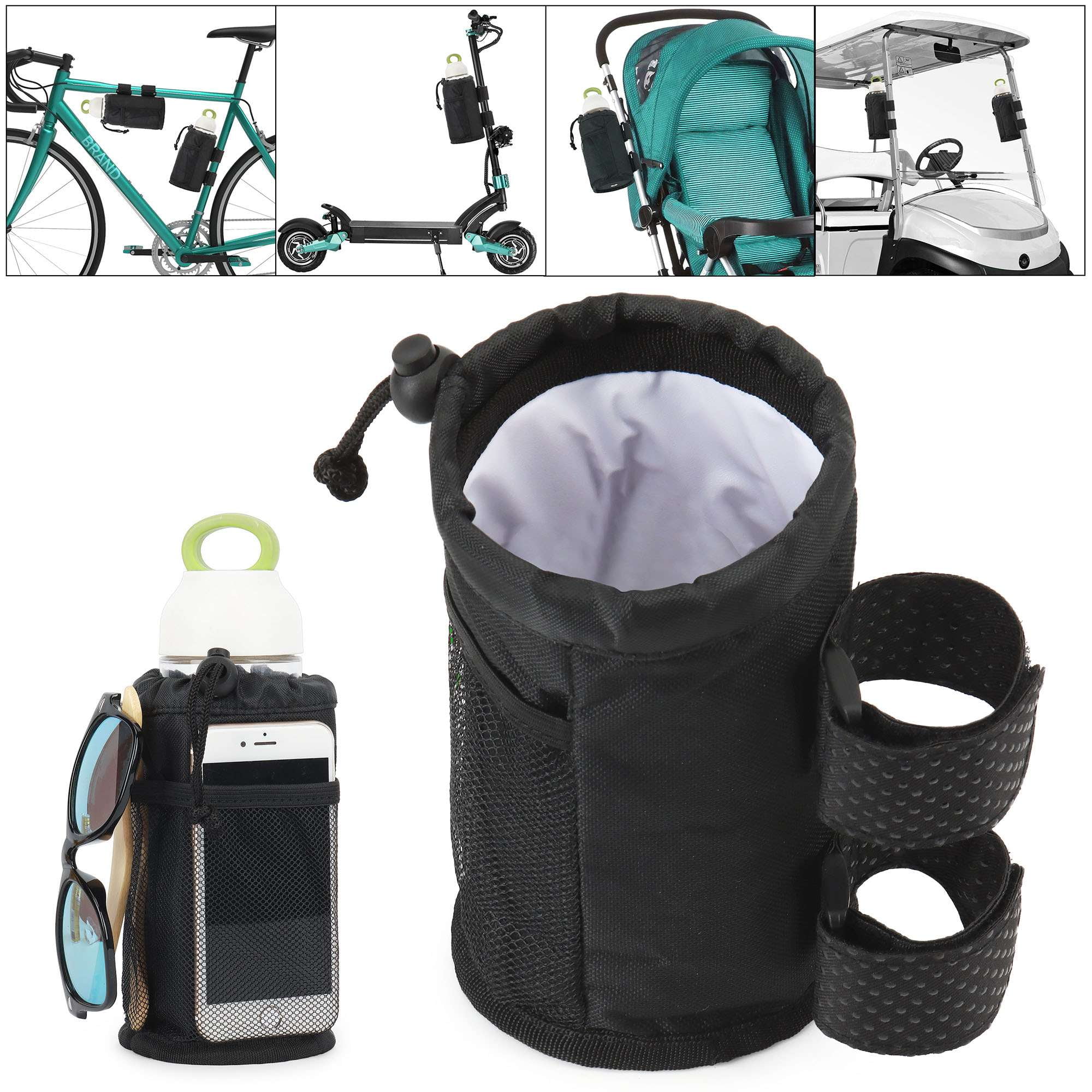 Universal 2-in-1 Stroller Cup & Phone Holder for Bike, Wheelchair, Walker, Scooter, Black