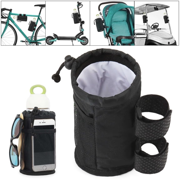 Spencer 2 Pack Cup Holder for Bike, Scooter and Wheelchair, Water Bottle Holder for UTV/ATV, Walker, Golf Cart and Beach, Universal Drink Holder Accessories with Net Pocket and Cord Lock