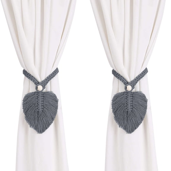 Spencer 2 Pack Curtain Tiebacks Tassel Rope Handmade Holdbacks Woven Cotton Rope Boho Home Decor Drapery Tie Back, Gray