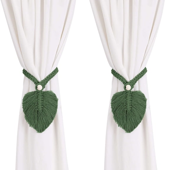 Spencer 2 Pack Curtain Tiebacks Tassel Rope Handmade Holdbacks Woven Cotton Rope Boho Home Decor Drapery Tie Back, Green