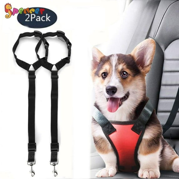 Spencer 2 Pack Dog Car Safety Seat Belt Strap, Car Headrest Restraint Adjustable Nylon Fabric Dog Lead Vehicle Seatbelts Harness "Black"