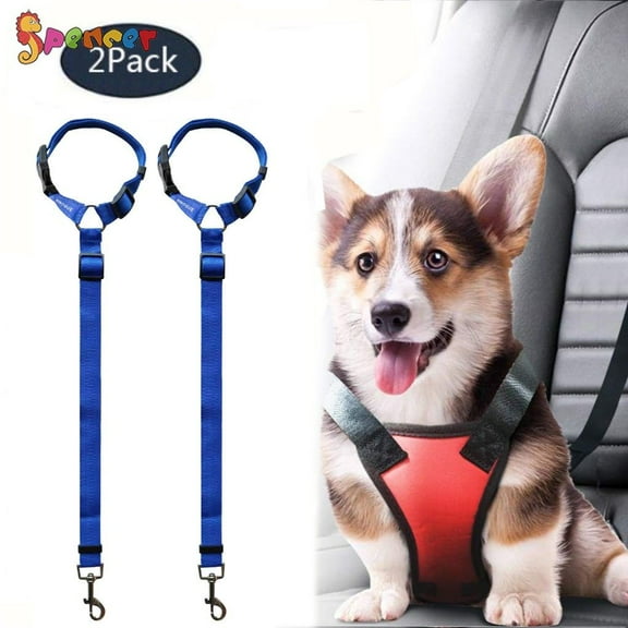 Spencer 2 Pack Dog Car Safety Seat Belt Strap, Car Headrest Restraint Adjustable Nylon Fabric Dog Lead Vehicle Seatbelts Harness "Blue"