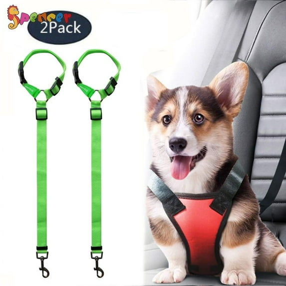 Spencer 2 Pack Dog Car Safety Seat Belt Strap, Car Headrest Restraint Adjustable Nylon Fabric Dog Lead Vehicle Seatbelts Harness "Green"