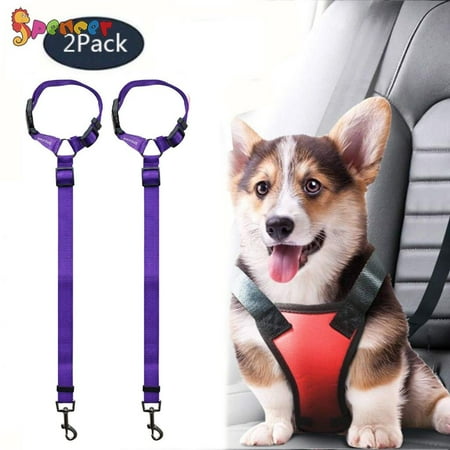 Spencer 2 Pack Dog Car Safety Seat Belt Strap, Car Headrest Restraint Adjustable Nylon Fabric Dog Lead Vehicle Seatbelts Harness "Purple"