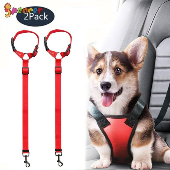 Spencer 2 Pack Dog Car Safety Seat Belt Strap, Car Headrest Restraint Adjustable Nylon Fabric Dog Lead Vehicle Seatbelts Harness "Red"