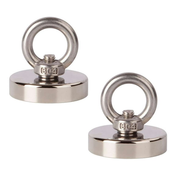 Spencer 2 Pack Fishing Magnets 270LB Pulling Force Strong Neodymium Rare Earth Magnet Salvage Magnet with Countersunk Hole Eyebolt for Retrieving in River and Magnetic Fishing