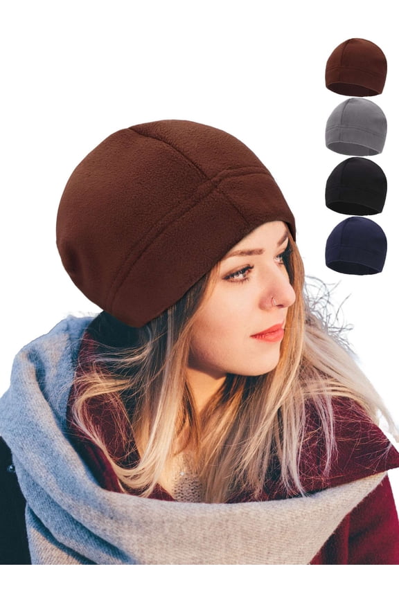 2 Pack Fleece Beanie Hats Warm Winter Men Women Soft Skull Cap Unisex Adult Slouchy Plain Beanies, Black+Brown