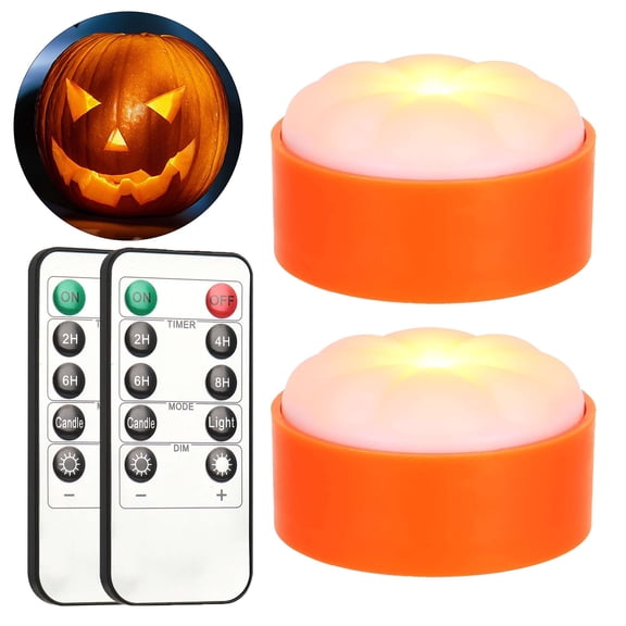 Spencer 2 Pack Halloween Pumpkin Lights with Remote/Timer Battery Operated Jack-O-Lantern Flameless LED Candles Lights for Fall Halloween Decorations