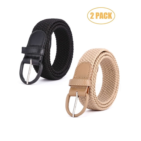 Spencer 2 Pack Men Women Elastic Fabric Woven Stretch Braided Belts Adults Solid Color Belts for Casual Golf Pants Jeans