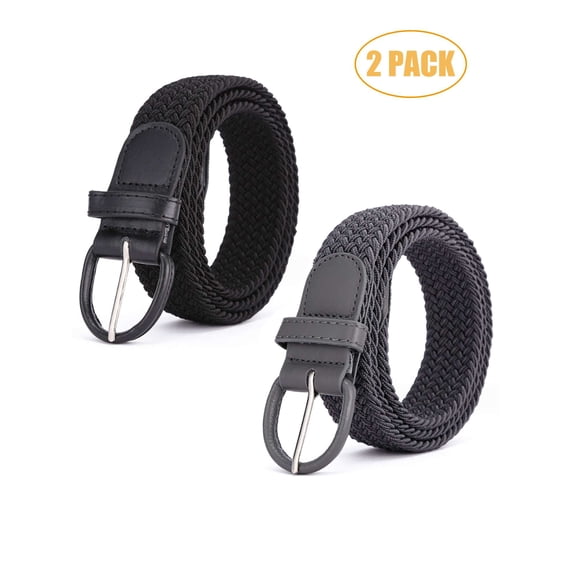 Spencer 2 Pack Men Women Elastic Fabric Woven Stretch Braided Belts Adults Solid Color Belts for Casual Golf Pants Jeans
