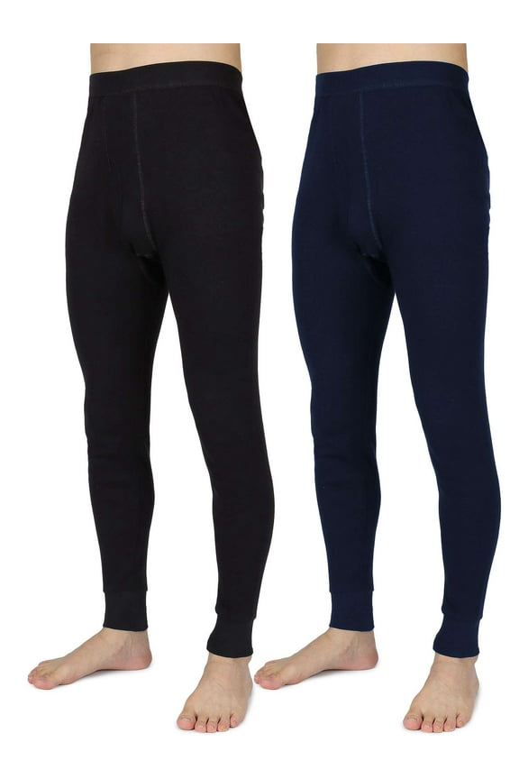 2-Pack Men's Thermal Underwear Bottom Soft Cotton Long Johns Mens Leggings Thermal Pants for Cold Weather, Size L-XXL