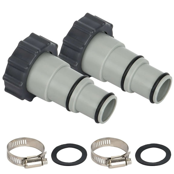 Spencer 2-Pack Replacement 1.5" and 1.25" Hose Adapter with Collar Fit for Intex Threaded Connection Pumps, Threaded To Clamp Style Hose Adapter