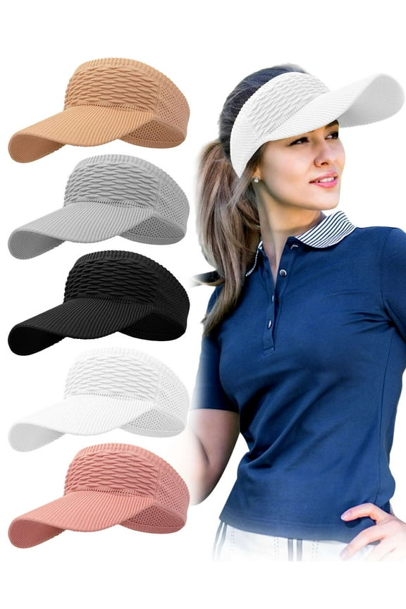 2 Pack Sport Sun Visor Hats, Knitted Empty Top Cap Outdoor Sports Visor Caps for Women Men for Golf Cycling Fishing Tennis Running, White