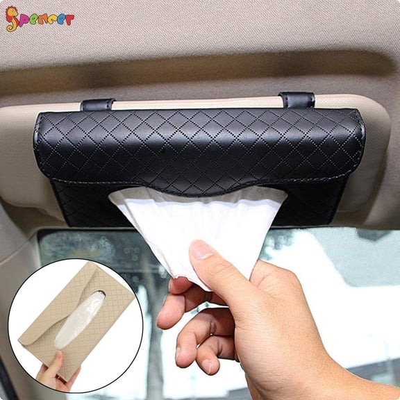 Spencer 2 Pack Sun Visor Car Tissue Box Auto Car Napkin Holder PU Leather Backseat Tissue Case for Car Truck (Beige)