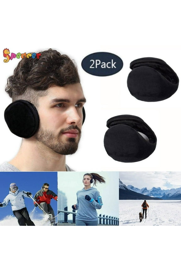 2 Pack Unisex Winter Ear Muffs Foldable Fleece Ear Warmers Behind the Head Ear Covers for Outdoor