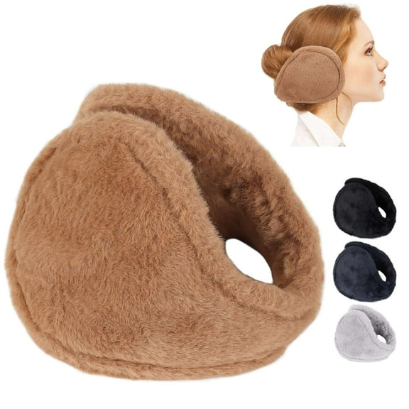 Spencer 2 Pack Winter Earmuffs for Women Men, Foldable Warm Fleece Ear Muffs Unisex Foldable Ear Warmers, Black