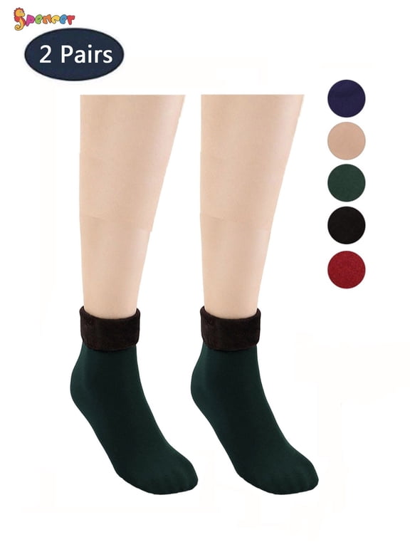 2 Pack Women's Winter Warm Fleece Lined Socks Solid Thick Thermal Stretchy Crew Socks for Cold Weather "Green"