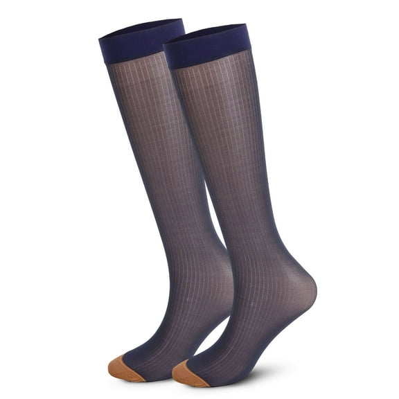Spencer 2 Pair Mens Silk Socks Sheer Dress Socks Mid-Calf Crew Socks Ultra Thin Business Summer Cool Striped Socks, Navy