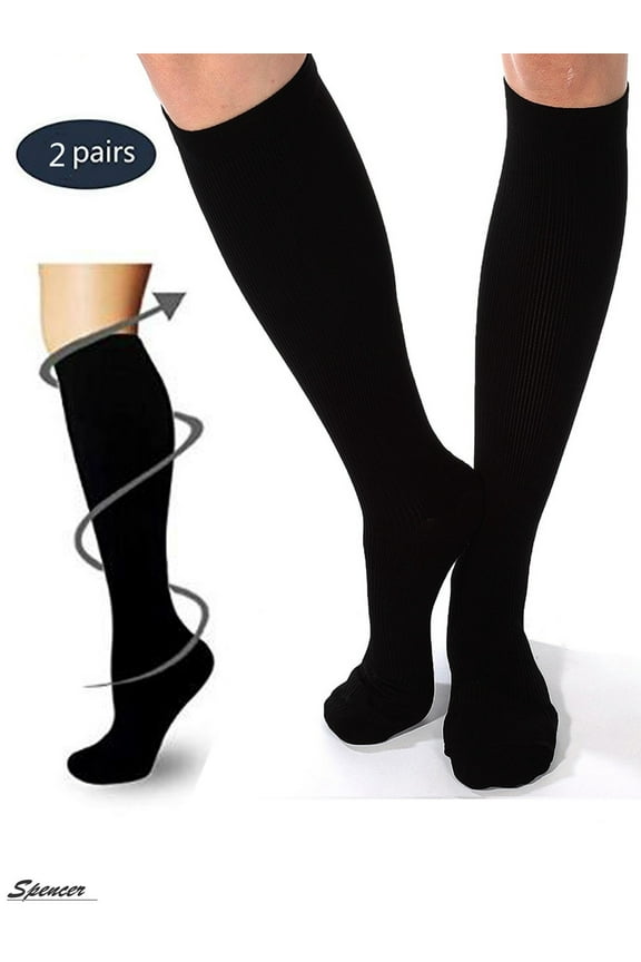 2 Pairs Knee High Graduated Compression Socks 10-20mmHg for Men & Women Best For Running,Athletic,Medical and Travel "S-2XL"