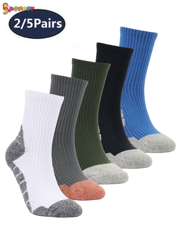 2 Pairs Men's Cotton Moisture Wicking Half Cushion Crew Athletic Socks for Hiking Running Sport Work (Black)