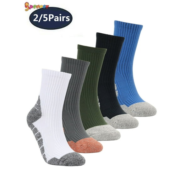 Spencer 2 Pairs Men's Cotton Moisture Wicking Half Cushion Crew Athletic Socks for Hiking Running Sport Work (Blue)