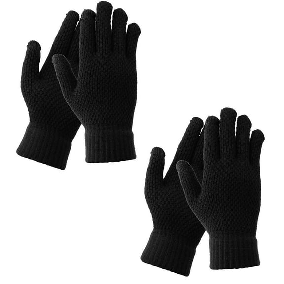Spencer 2 Pairs Mens Winter Knit Gloves Touchscreen Texting Warm Gloves with Elastic Cuff for Running Driving Hiking, Black