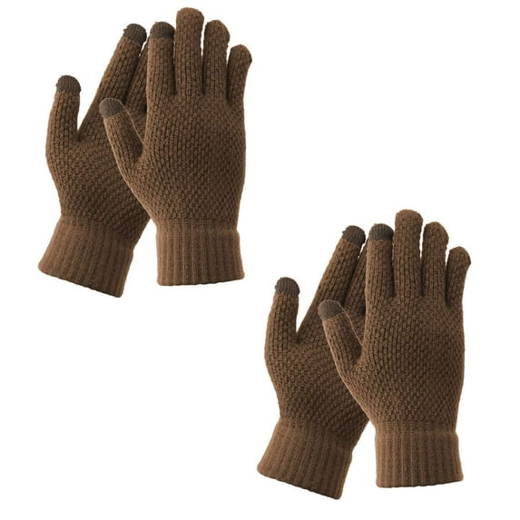 Spencer 2 Pairs Mens Winter Knit Gloves Touchscreen Texting Warm Gloves with Elastic Cuff for Running Driving Hiking, Coffee