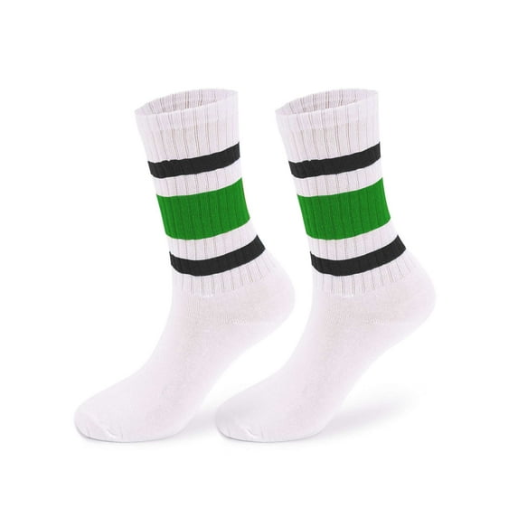 Spencer 2 Pairs Striped Retro Crew Socks For Women Men, Calf Casual Athletic Cotton Socks, Size 5-8.5