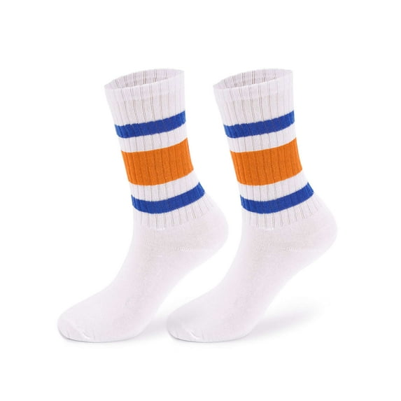 Spencer 2 Pairs Striped Retro Crew Socks For Women Men, Calf Casual Athletic Cotton Socks, Size 5-8.5