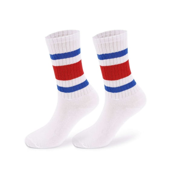 Spencer 2 Pairs Striped Retro Crew Socks For Women Men, Calf Casual Athletic Cotton Socks, Size 5-8.5