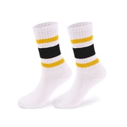 Spencer 2 Pairs Striped Retro Crew Socks For Women Men, Calf Casual Athletic Cotton Socks, Size 5-8.5