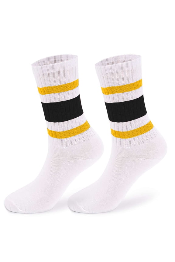 2 Pairs Striped Retro Crew Socks For Women Men, Calf Casual Athletic Cotton Socks, Size 5-8.5