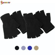 Spencer 2 Pairs Unisex Half Finger Gloves Stretchy Knit Fingerless Winter Gloves Without Flap Cover Mitten Gloves "Black"