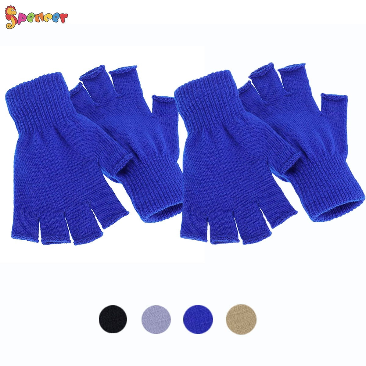 2 Pairs Fingerless Gloves Half Finger Mittens Winter Solid Color Knitted  Typing Gloves for Boys and Girls 