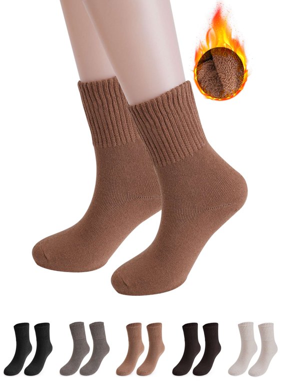 2 Pairs Warm Socks for Women, Thick Knit Thermal Crew Winter Warm Socks Boot Socks Size 5-9, Beige