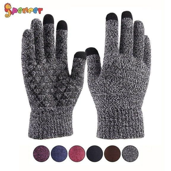 Spencer 2 Pairs Winter Warm Texting Gloves for Women Men, Knit Gloves Touchscreen Anti-Slip Silicone Gel Thermal Soft Lining Elastic Cuff Texting Gloves "Gray,Men"