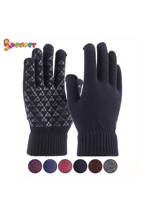 2 Pairs Winter Warm Texting Gloves for Women Men, Knit Gloves Touchscreen Anti-Slip Silicone Gel Thermal Soft Lining Elastic Cuff Texting Gloves