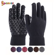 Spencer 2 Pairs Winter Warm Texting Gloves for Women Men, Knit Gloves Touchscreen Anti-Slip Silicone Gel Thermal Soft Lining Elastic Cuff Texting Gloves "Black,Women"