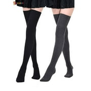 Spencer 2 Pairs Women Extra Long Thigh High Socks Over the Knee High Leg Warmer Long Boot Stockings "Black & Gray"