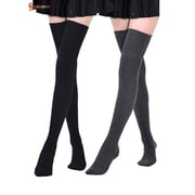 Spencer 2 Pairs Women Extra Long Thigh High Socks Over the Knee High Leg Warmer Long Boot Stockings Black & Gray