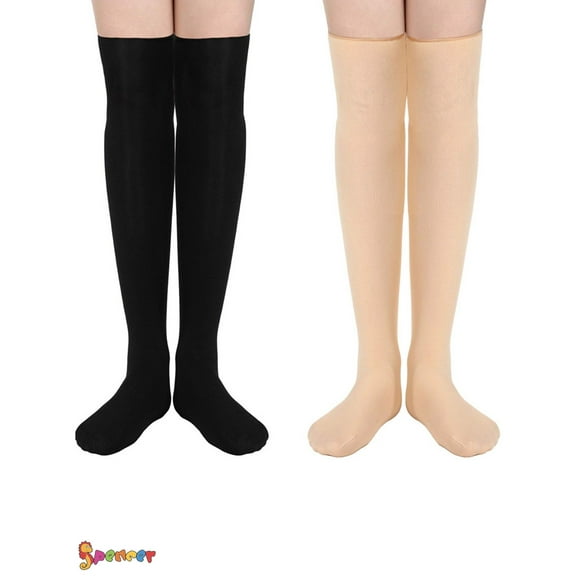 Spencer 2 Pairs Women Thigh High Socks Winter Thick Fleece Lined Over the Knee High Boot Stockings Leg Warmers "Black&Apricot"