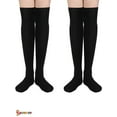 thumbnail image 1 of Spencer 2 Pairs Women Thigh High Socks Winter Thick Fleece Lined Over the Knee High Boot Stockings Leg Warmers "Black", 1 of 6